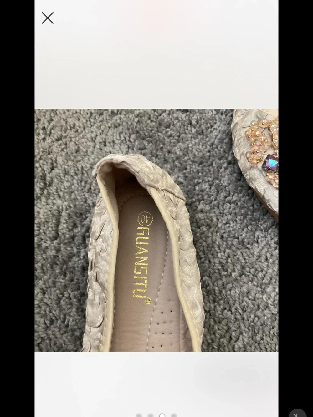 Pointed Embellished Cream Floral Lace Ballet Flats